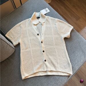 Chic cream Button-Up croché  Top